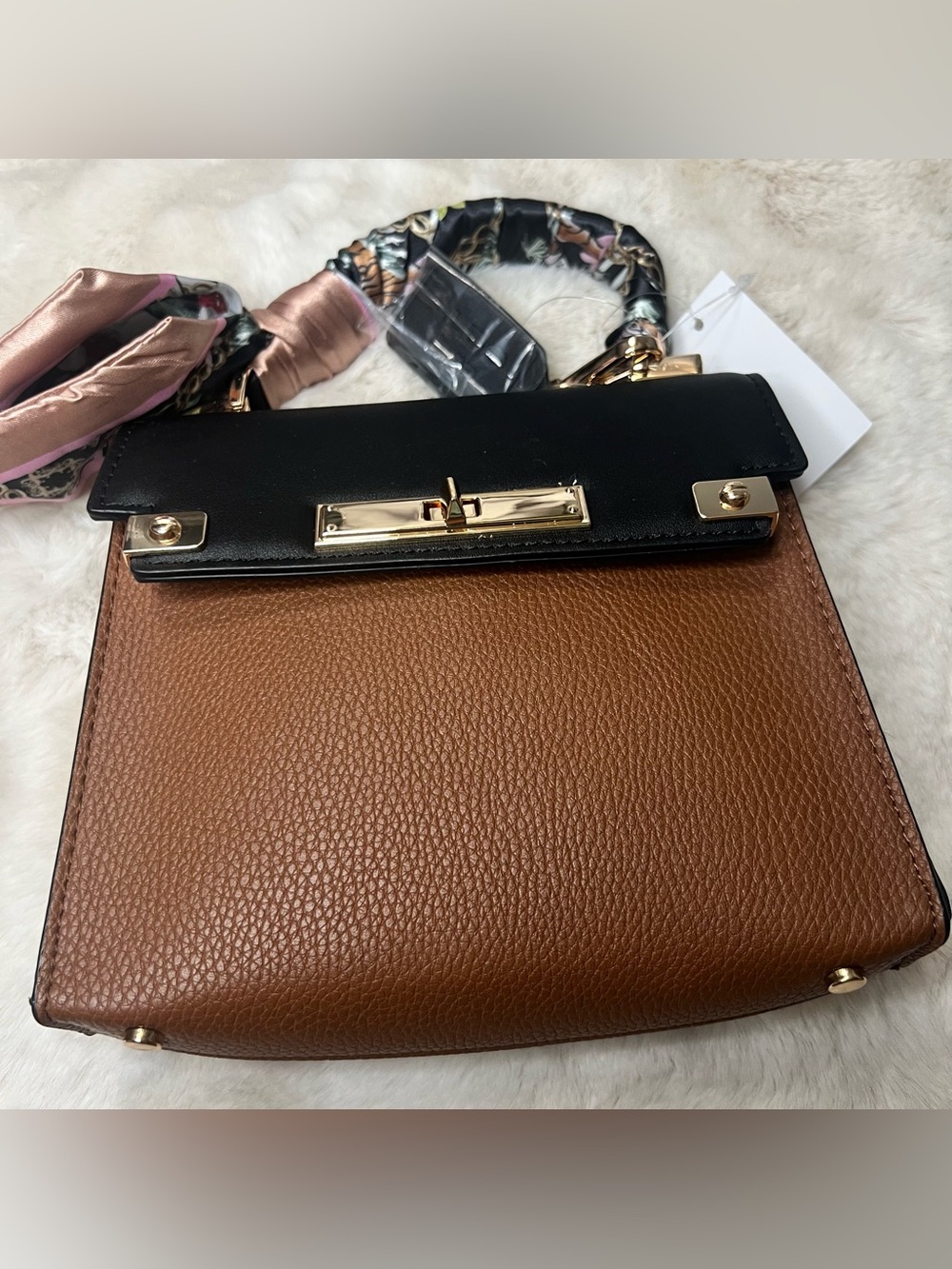 Aldo Structured Two-Tone Brown & Black  Satchel